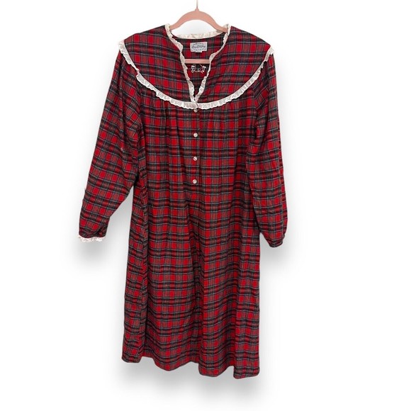 LANZ OF SALZBURG Womens Size Medium Red Plaid Cotton Flannel Nightgown - Picture 1 of 10